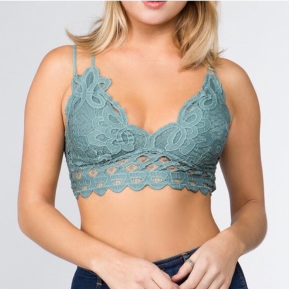 Green Olive Lace Crochet Scallop Bralette - Picture 2 of 3